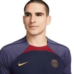 Men's Paris Saint-Germain Strike Nike Dri-FIT Knit Soccer Top- Blackened Blue/Blackened Blue/Team Red/Gold Suede -Keen Wear Shop AURORA DX3022 499 PHSYM001 2000