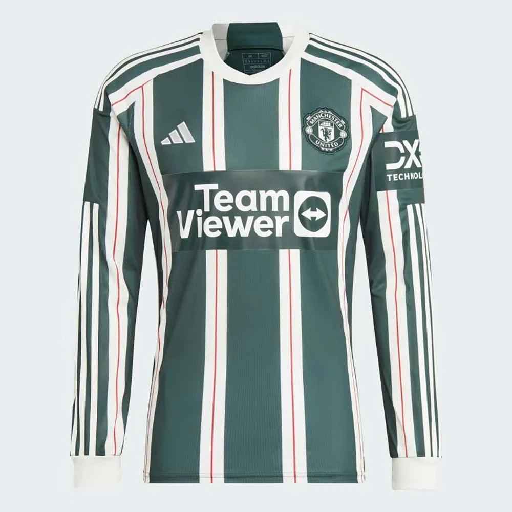 ADIDAS Men's Manchester United 23/24 Long Sleeve Away Jersey - Green Night/ Core White/ Active Maroon - Image 3