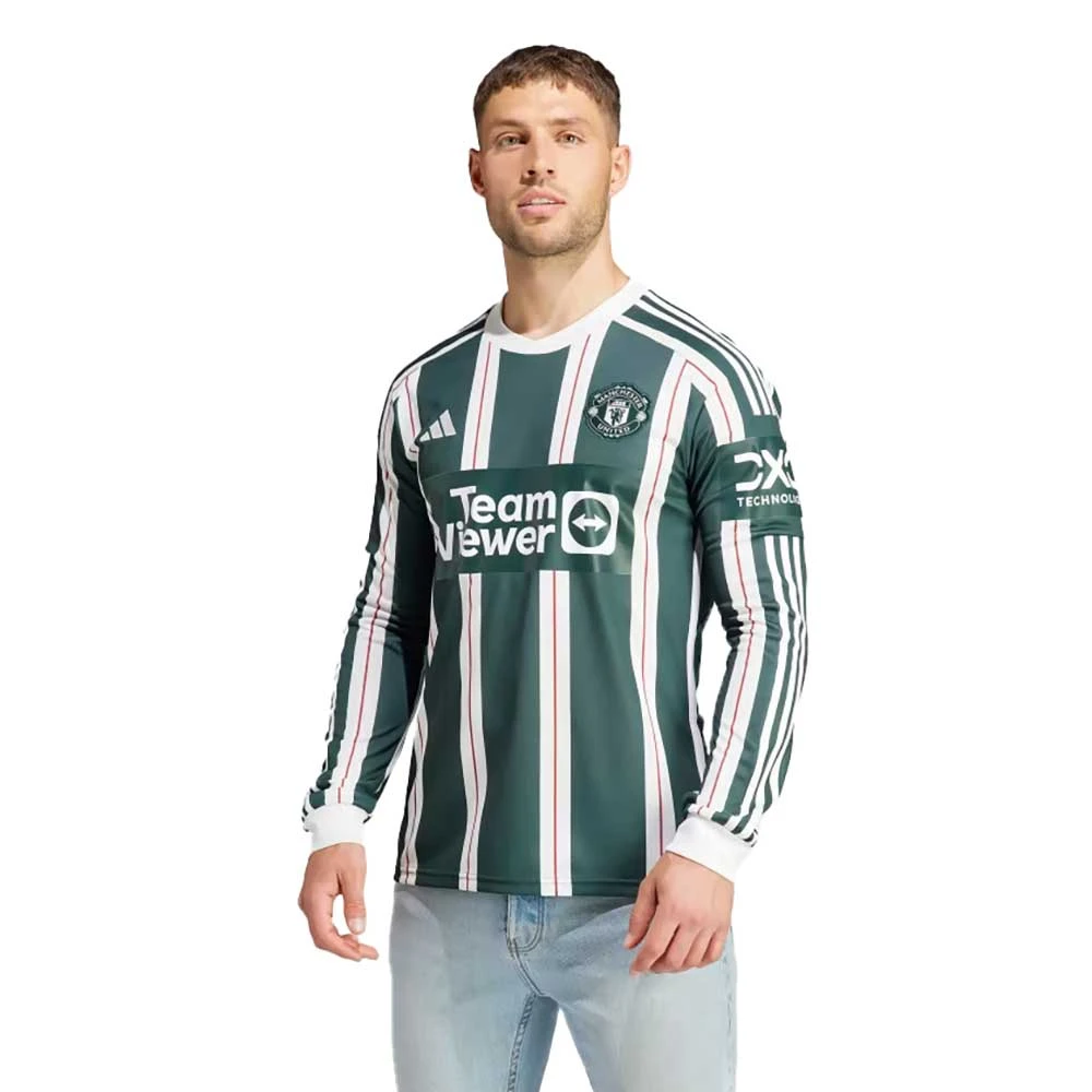 ADIDAS Men's Manchester United 23/24 Long Sleeve Away Jersey - Green Night/ Core White/ Active Maroon
