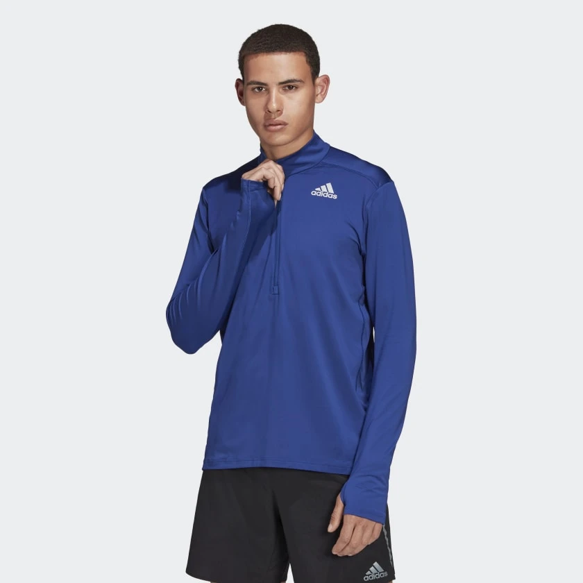 ADIDAS Men's Own The Run 1/2 Zip Long Sleeve Tee- Victory Blue - Image 2