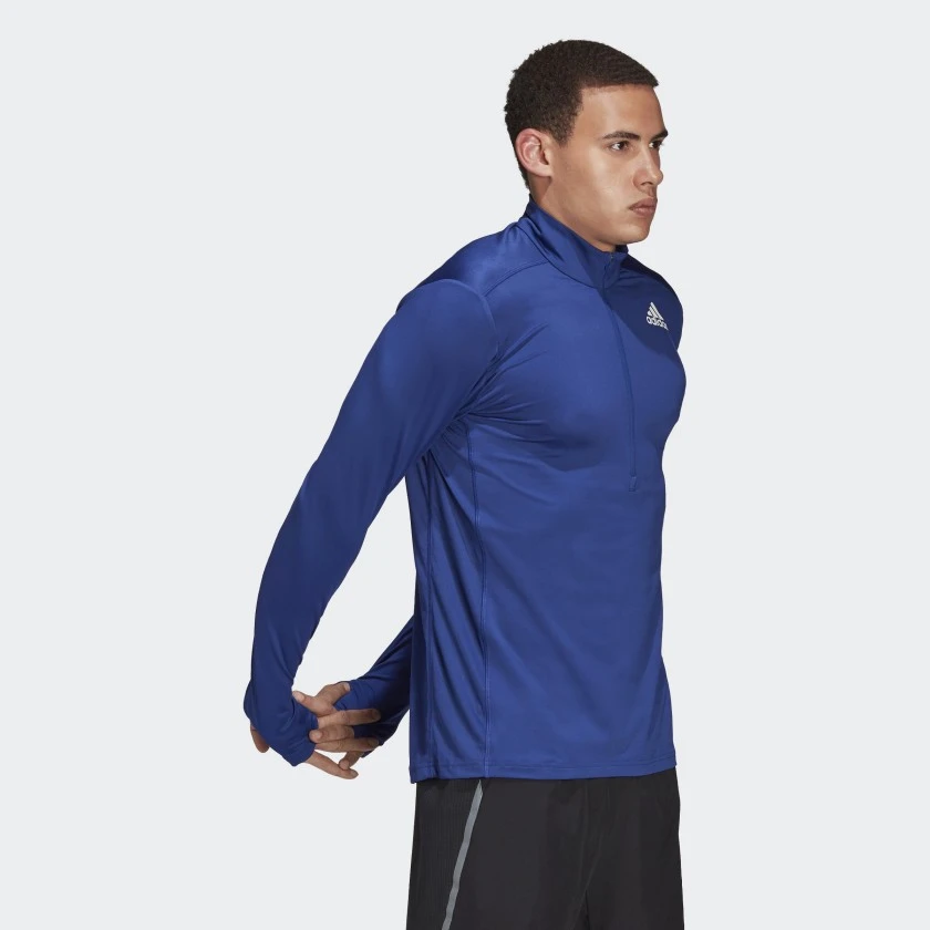 ADIDAS Men's Own The Run 1/2 Zip Long Sleeve Tee- Victory Blue - Image 4