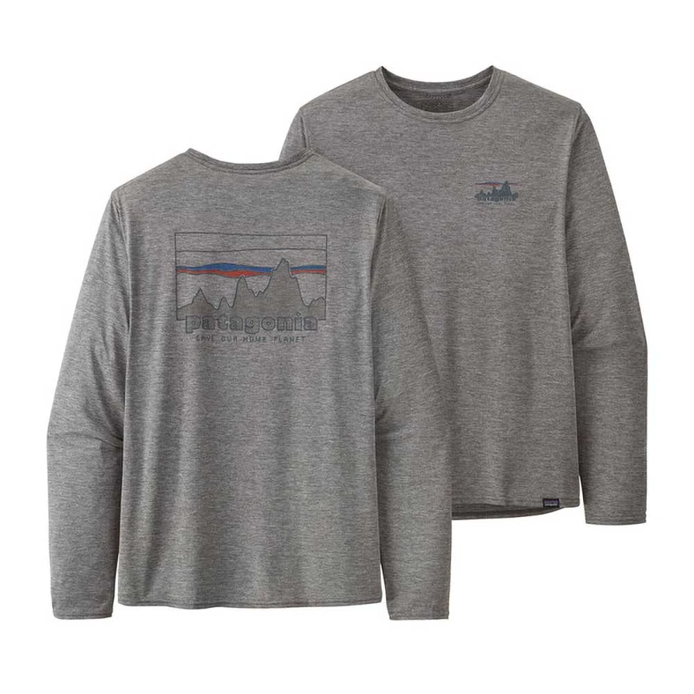Patagonia Men's Long Sleeved Cap Cool Daily Graphic Shirt - '73 Skyline: Feather Grey 1 Patagonia Men's Long Sleeved Cap Cool Daily Graphic Shirt - '73 Skyline: Feather Grey